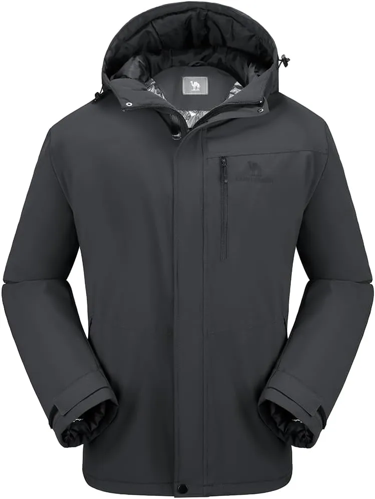 CAMEL CROWN Men's Winter Coat Waterproof Ski Jacket Hooded Windbreaker with Thermal Insulated for Snow Rain Hiking Outdoor