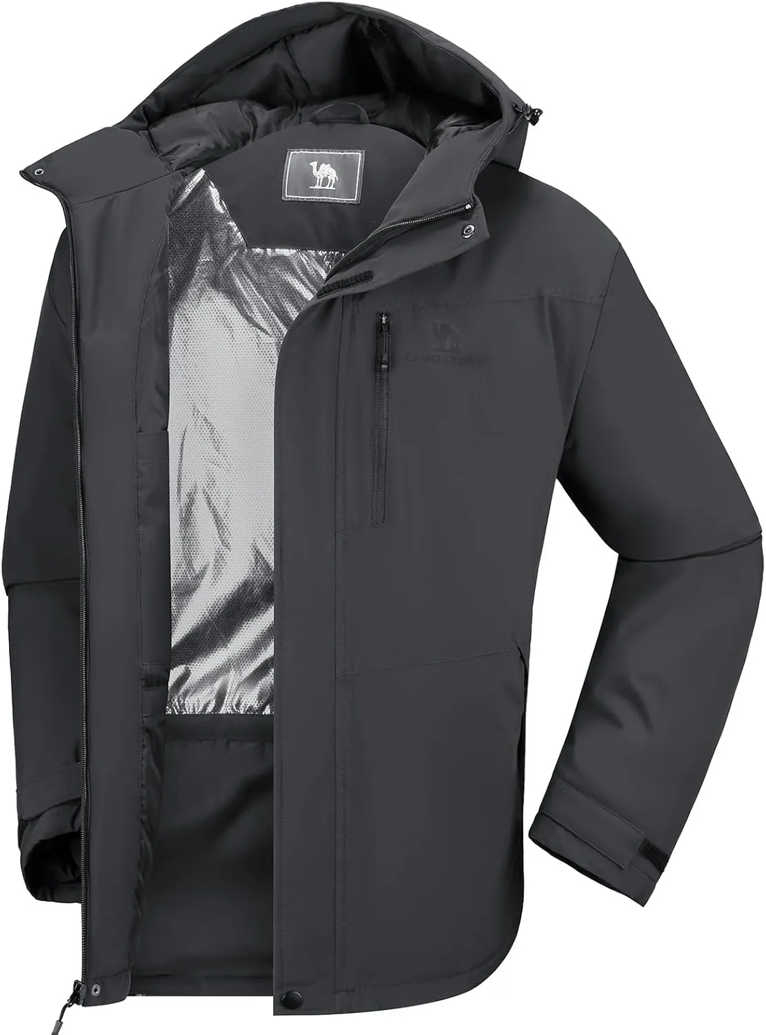 CAMEL CROWN Men's Winter Coat Waterproof Ski Jacket Hooded Windbreaker with Thermal Insulated for Snow Rain Hiking Outdoor