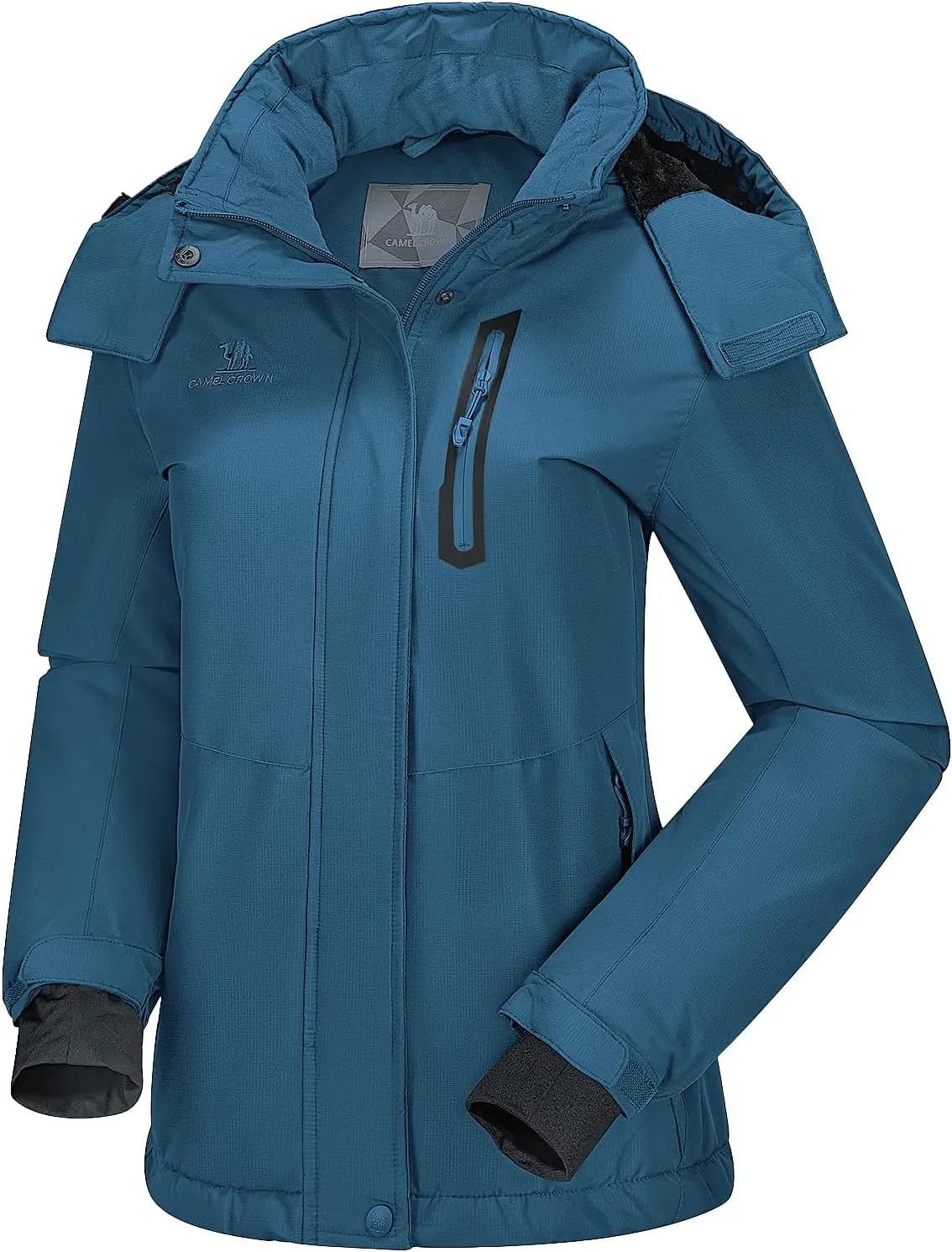 CAMEL CROWN Women's Ski Jacket Waterproof Warm Winter Snow Coat Hooded Mountain Outdoor Windbreaker Windproof Jacket