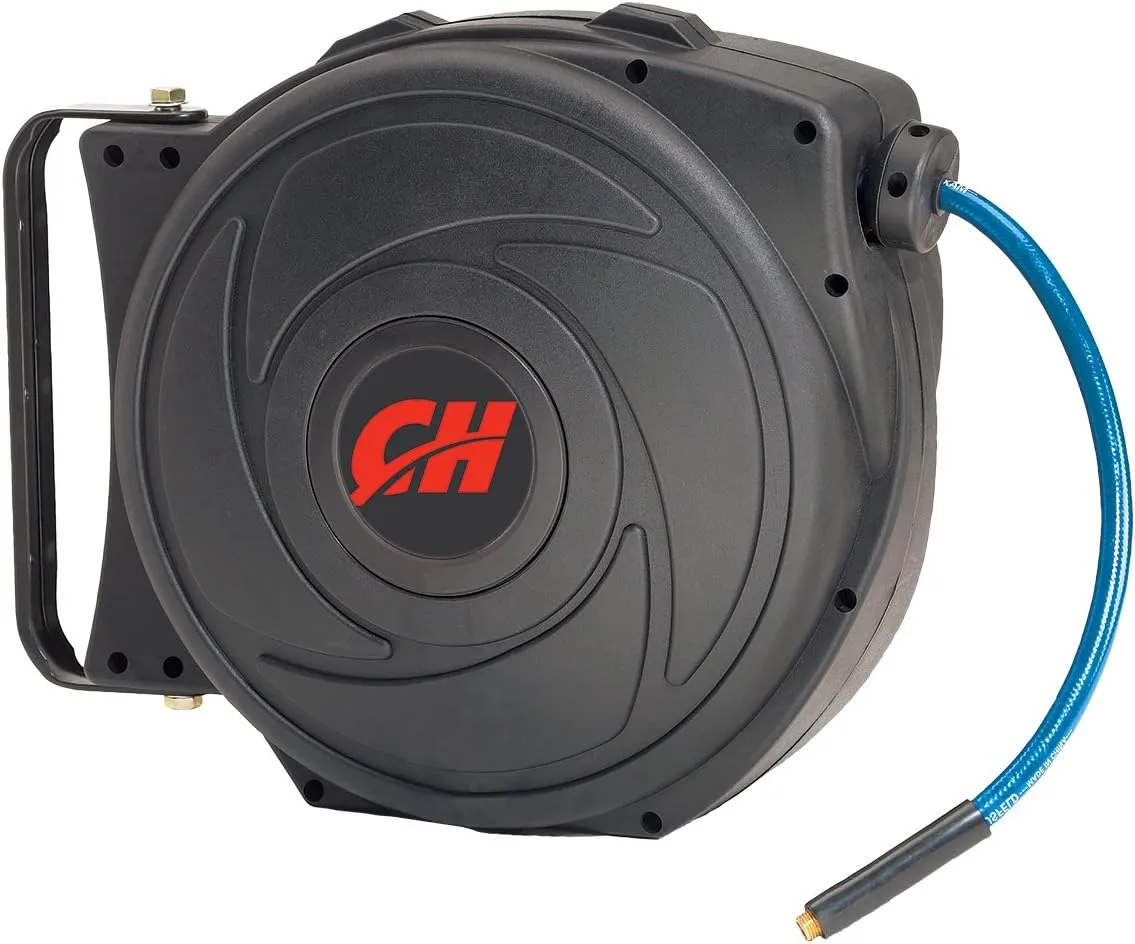 CAMPBELL HAUSFELD 3/8 in. x 50 ft. Enclosed Retractable Hose Reel, Durable PVC, High Volume Air Flow, Air Compressor Hose Reel with Air Hose, Ideal for Professional and Home Use