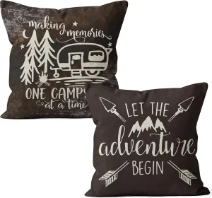 Camper Pillows Cover Set - 2 Pieces 18x18 RV Decor, Let The Adventure Begin Pillow Cases, Black