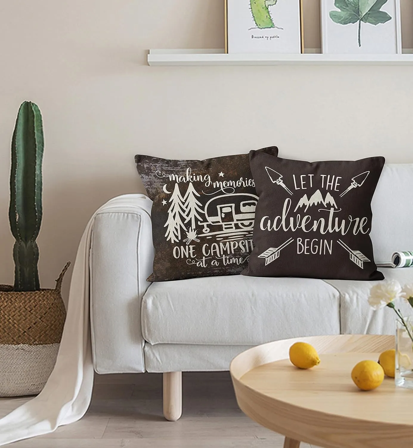 Camper Pillows Cover Set - 2 Pieces 18x18 RV Decor, Let The Adventure Begin Pillow Cases, Black
