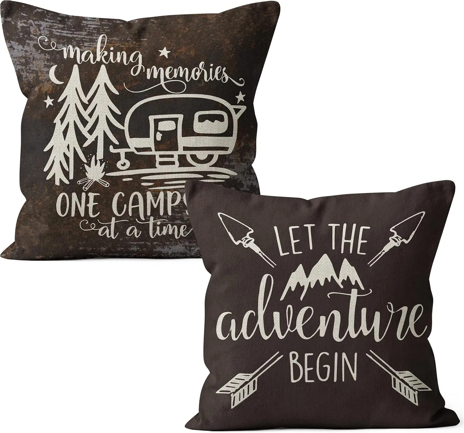 Camper Pillows Cover Set - 2 Pieces 18x18 RV Decor, Let The Adventure Begin Pillow Cases, Black
