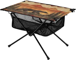 Camping Table Lightweight Portable Folding Table with Mesh Storage Net Bear Red Ideal for Camping Hiking Beach Picnic Travel Backyard