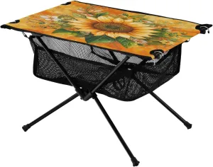 Camping Table Lightweight Portable Folding Table with Mesh Storage Net Blooming Sunflower Ideal for Camping Hiking Beach Picnic Travel Backyard