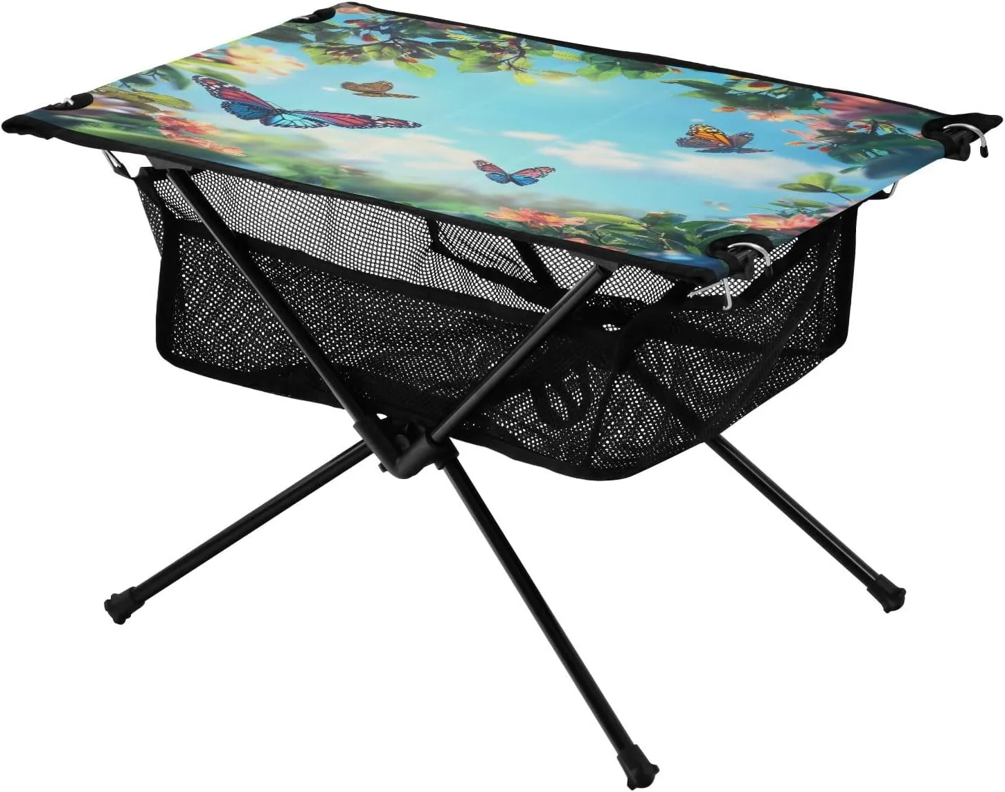Camping Table Lightweight Portable Folding Table with Mesh Storage Net Butterfly Flowers Sea Ideal for Camping Hiking Beach Picnic Travel Backyard