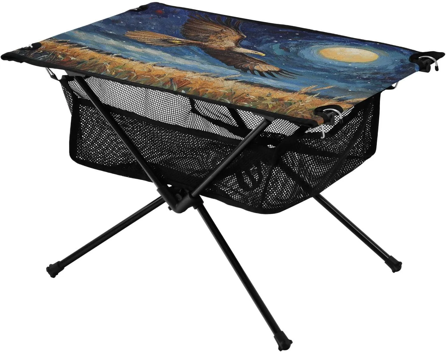 Camping Table Lightweight Portable Folding Table with Mesh Storage Net Eagle Vulture Watercolor Ideal for Camping Hiking Beach Picnic Travel Backyard