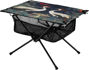 Camping Table Lightweight Portable Folding Table with Mesh Storage Net Mushroom Red-Crowned Crane Ideal for Camping Hiking Beach Picnic Travel Backyard