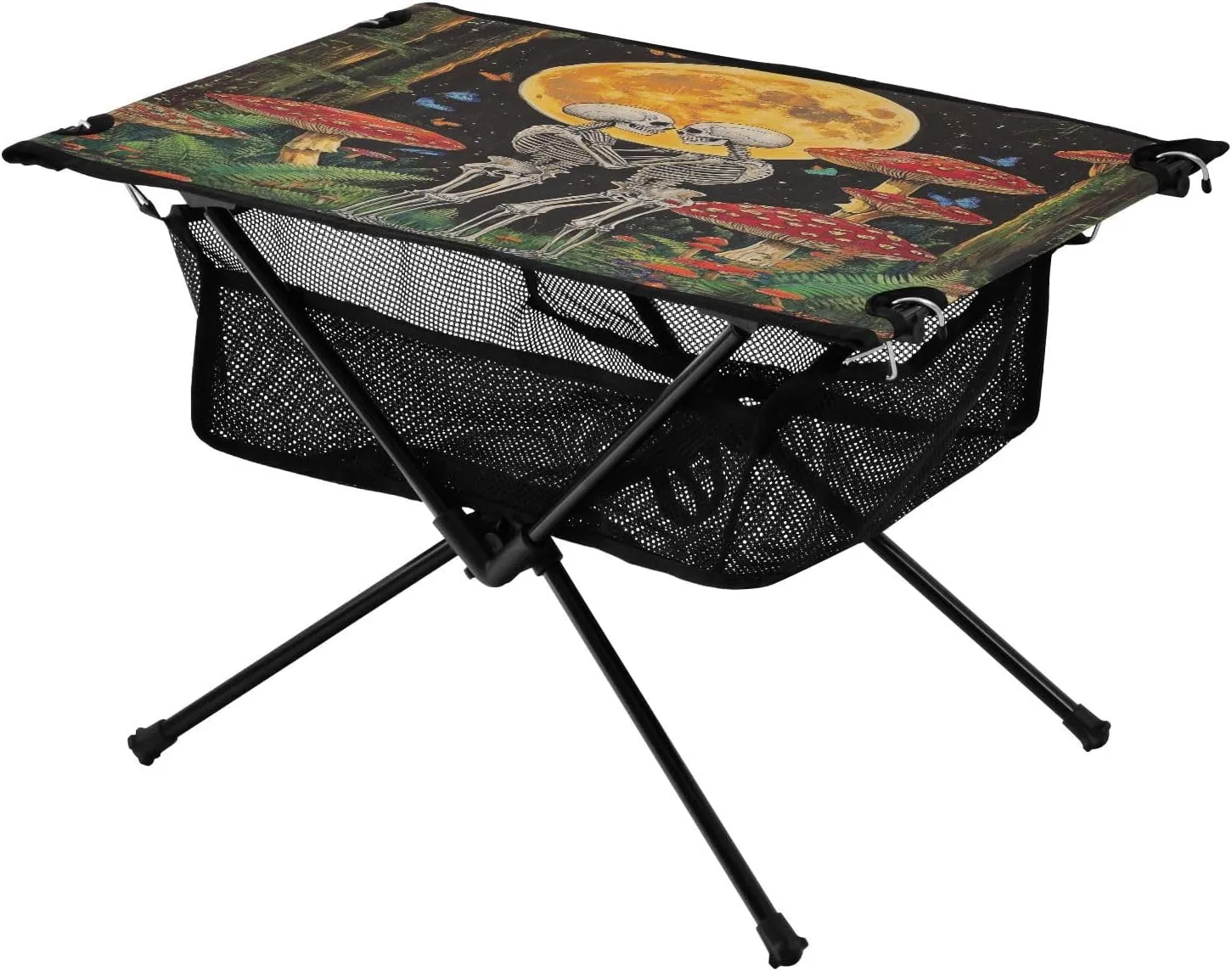 Camping Table Lightweight Portable Folding Table with Mesh Storage Net Mushroom Skull Ideal for Camping Hiking Beach Picnic Travel Backyard