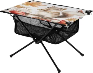 Camping Table Lightweight Portable Folding Table with Mesh Storage Net Mushroom Squirrel Ideal for Camping Hiking Beach Picnic Travel Backyard