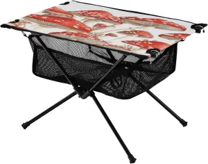 Camping Table Lightweight Portable Folding Table with Mesh Storage Net Mushroom White Dot Ideal for Camping Hiking Beach Picnic Travel Backyard
