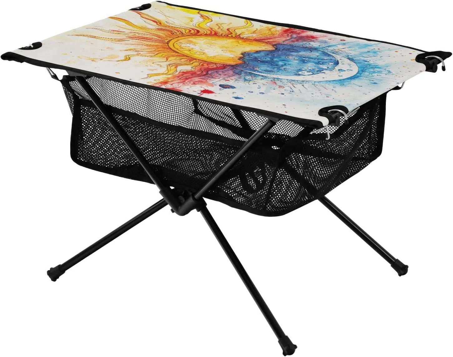 Camping Table Lightweight Portable Folding Table with Mesh Storage Net Orange Blue Star Moon Ideal for Camping Hiking Beach Picnic Travel Backyard