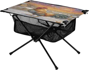 Camping Table Lightweight Portable Folding Table with Mesh Storage Net Rooster Chicken Snow Ideal for Camping Hiking Beach Picnic Travel Backyard