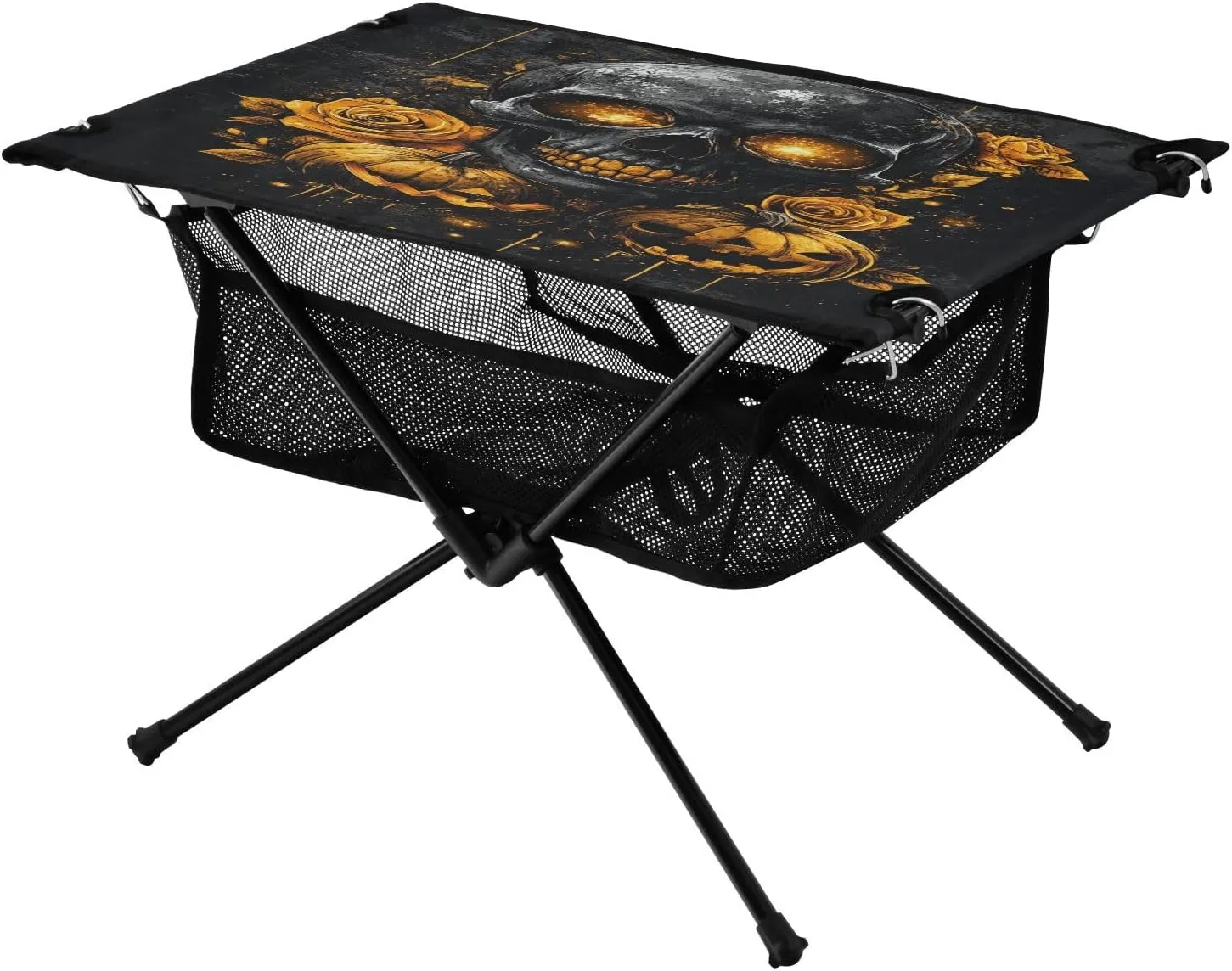 Camping Table Lightweight Portable Folding Table with Mesh Storage Net Skull Pumpkin Ideal for Camping Hiking Beach Picnic Travel Backyard