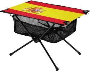 Camping Table Lightweight Portable Folding Table with Mesh Storage Net Spain Flag Stripes Ideal for Camping Hiking Beach Picnic Travel Backyard