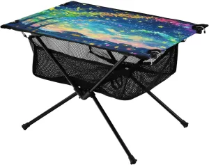 Camping Table Lightweight Portable Folding Table with Mesh Storage Net Starry Sky Tribal Village Ideal for Camping Hiking Beach Picnic Travel Backyard