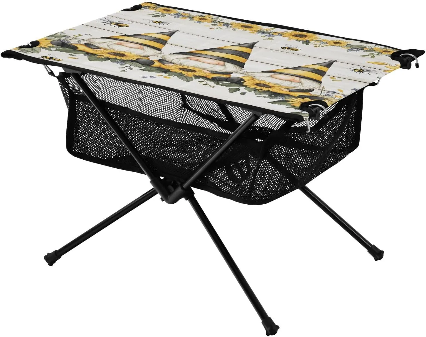 Camping Table Lightweight Portable Folding Table with Mesh Storage Net Wood Grain Flower Dwarf Ideal for Camping Hiking Beach Picnic Travel Backyard