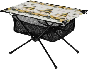 Camping Table Lightweight Portable Folding Table with Mesh Storage Net Wood Grain Flower Dwarf Ideal for Camping Hiking Beach Picnic Travel Backyard