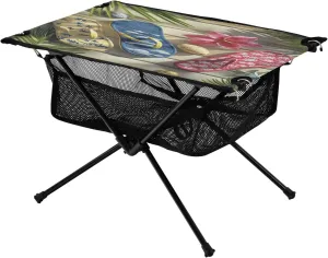 Camping Table Lightweight Portable Folding Table with Mesh Storage Net Wood Grain Slippers Ideal for Camping Hiking Beach Picnic Travel Backyard
