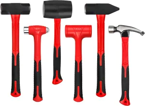 C&T 6-Piece Hammer Set, Fiberglass Handle & Mallet Set, With Shock Reduction Grip, Metal Working | Garage Home Kit | Mechanic Tools | Sledge Hammer | blacksmith Hammer | Ball Peen Hammers | Hand Tools