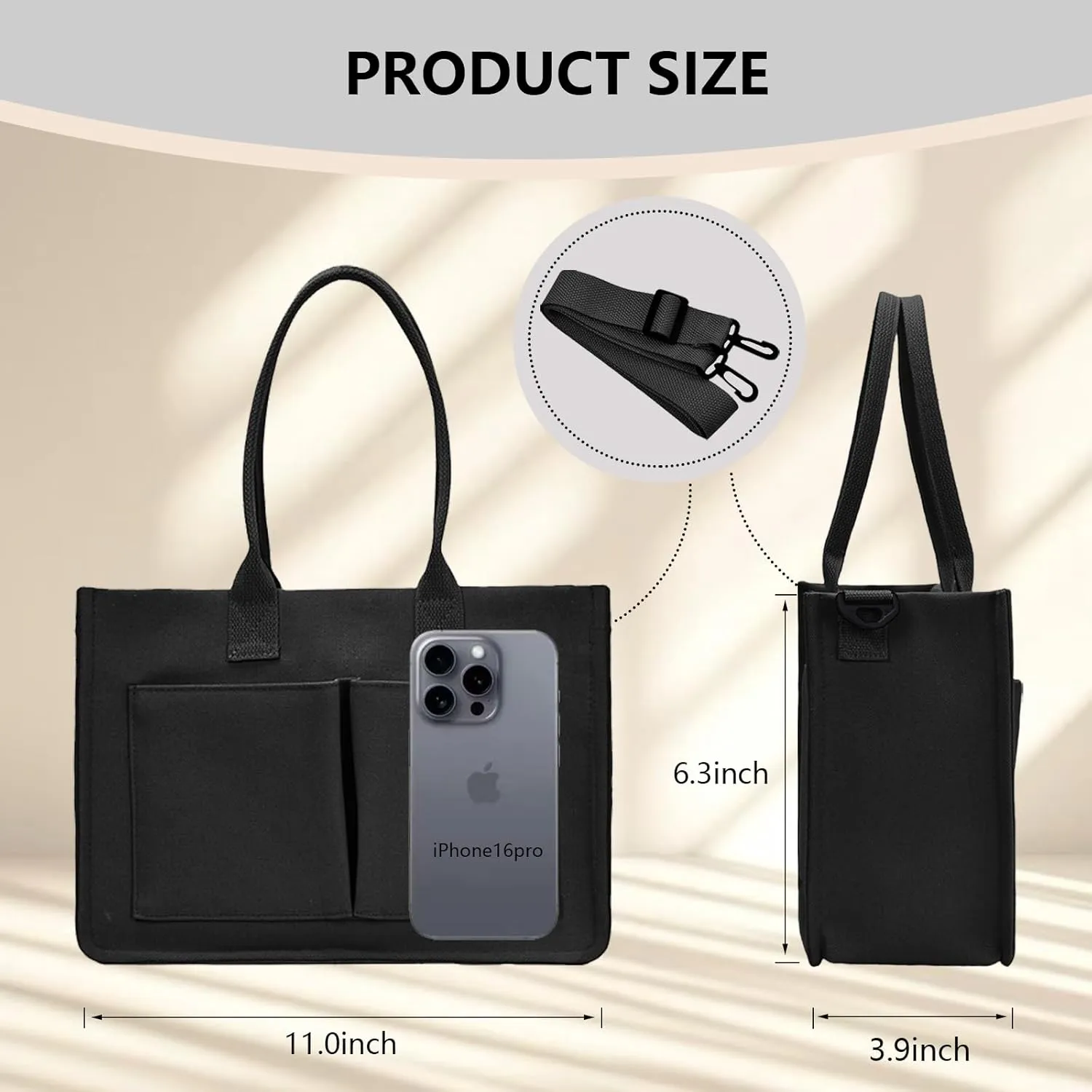 Canvas Tote Bag for Women with Pockets Crossbody Shoulder Bag Multi-Compartment Handbag for Work Travel with Zipper