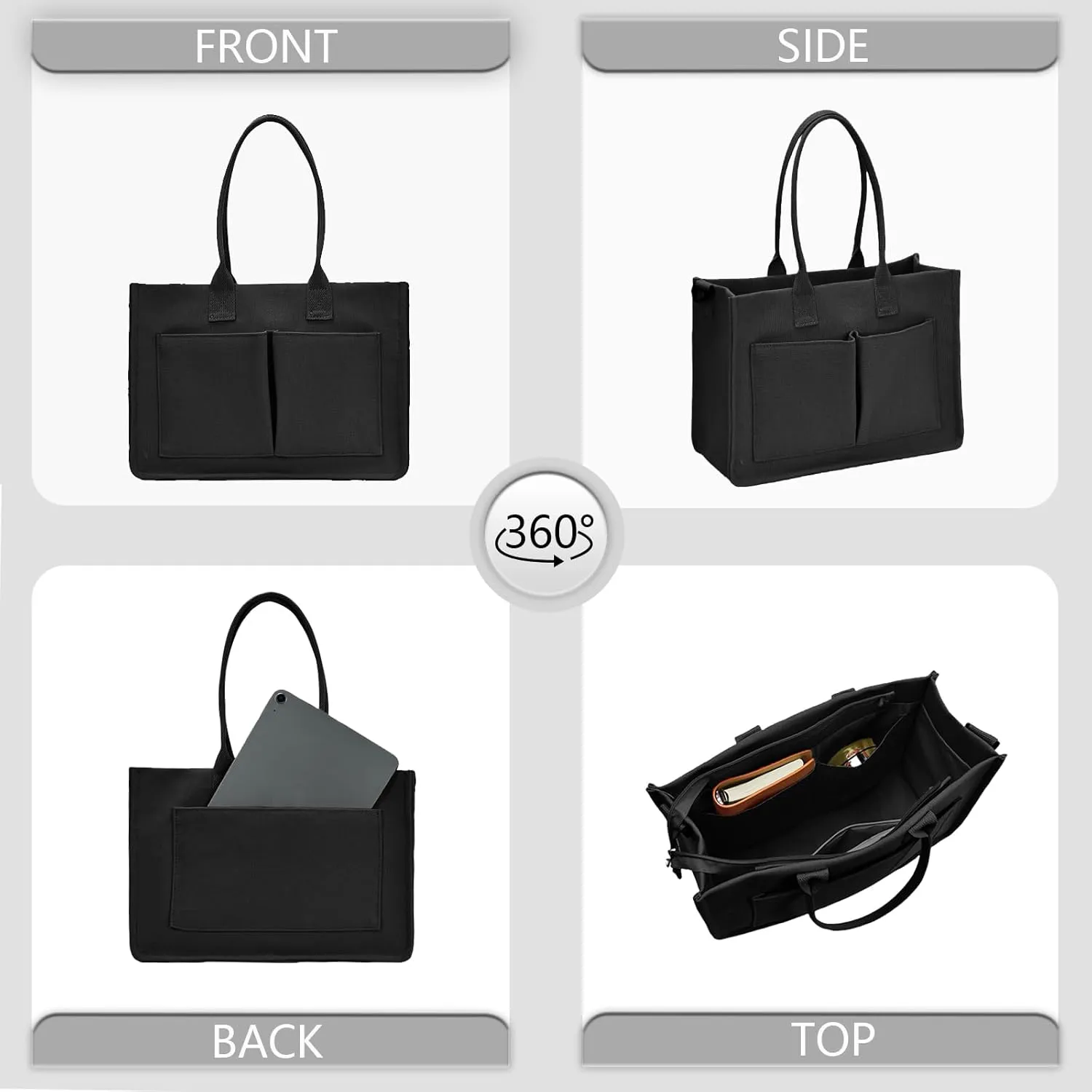 Canvas Tote Bag for Women with Pockets Crossbody Shoulder Bag Multi-Compartment Handbag for Work Travel with Zipper