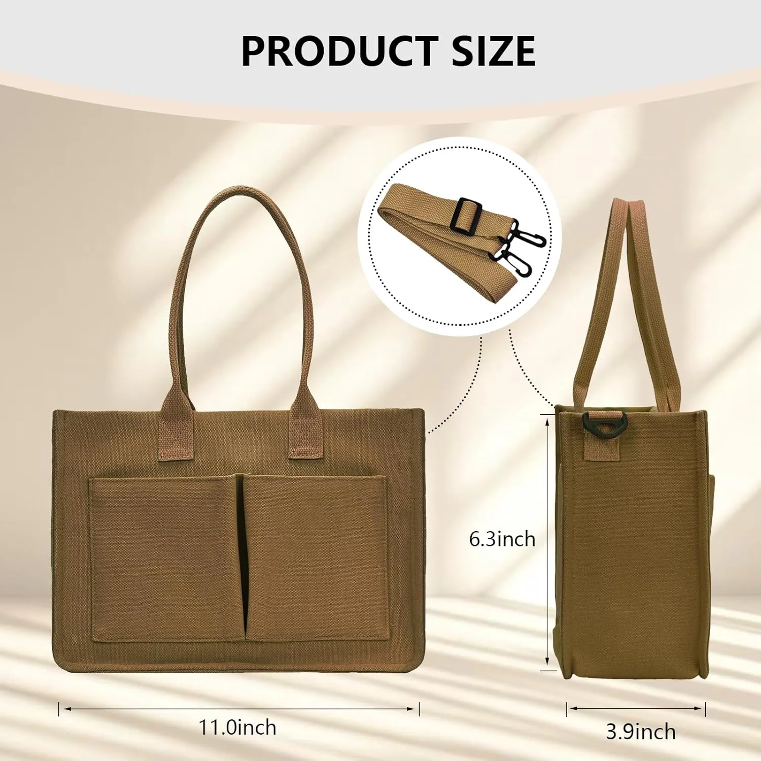 Canvas Tote Bag for Women with Pockets Crossbody Shoulder Bag Multi-Compartment Handbag for Work Travel with Zipper