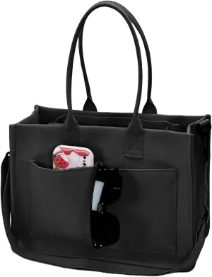 Canvas Tote Bag for Women with Pockets Crossbody Shoulder Bag Multi-Compartment Handbag for Work Travel with Zipper