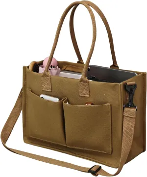 Canvas Tote Bag for Women with Pockets Crossbody Shoulder Bag Multi-Compartment Handbag for Work Travel with Zipper