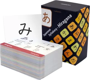 CARDDIA Japanese Syllabary - Hiragana Flash Cards (with Stroke-Order Diagrams and Example Words), Standard Playing Card Size, Sturdy, Water Resistant