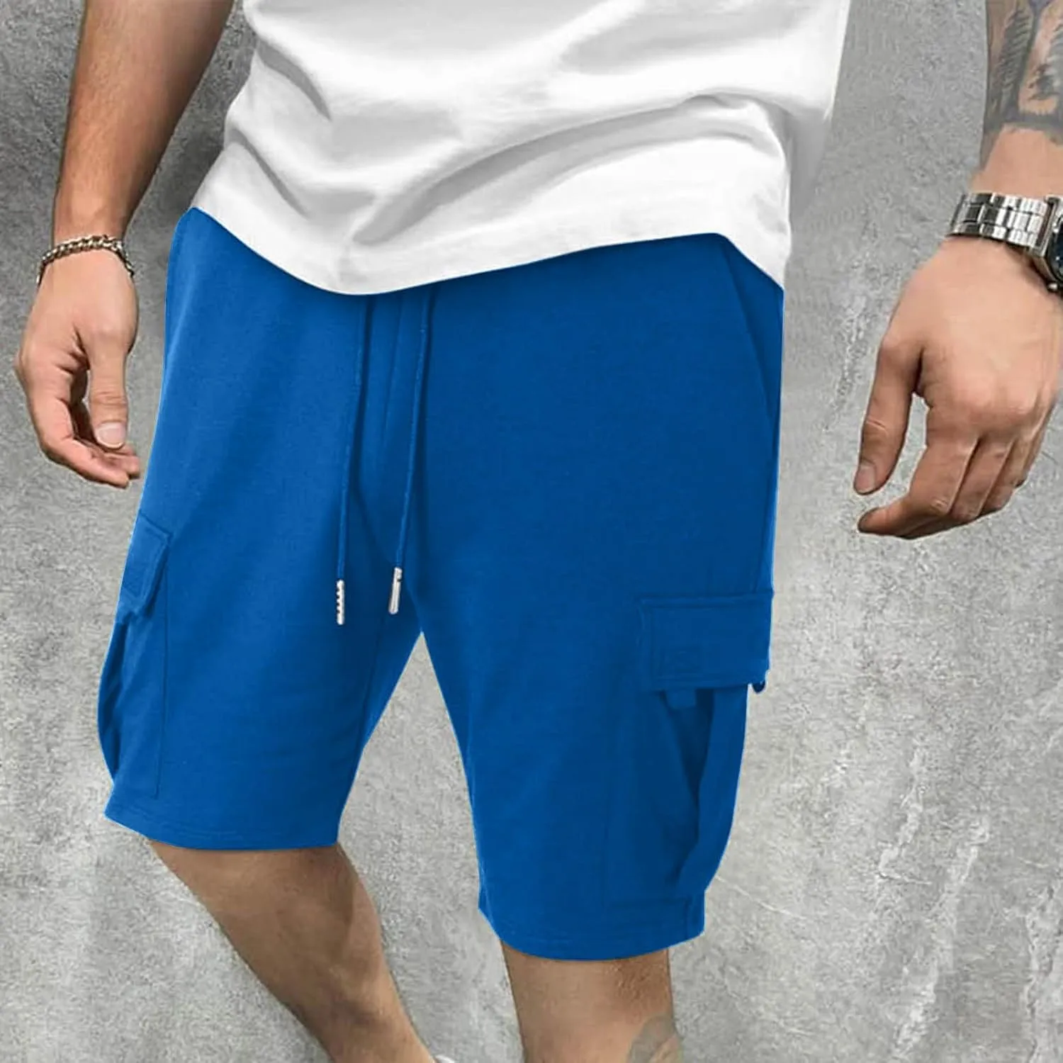Cargo Shorts for Men Big and Tall Hiking Workout SweatShorts Summer Casual Elastic Waist Knee Length Bermuda Shorts