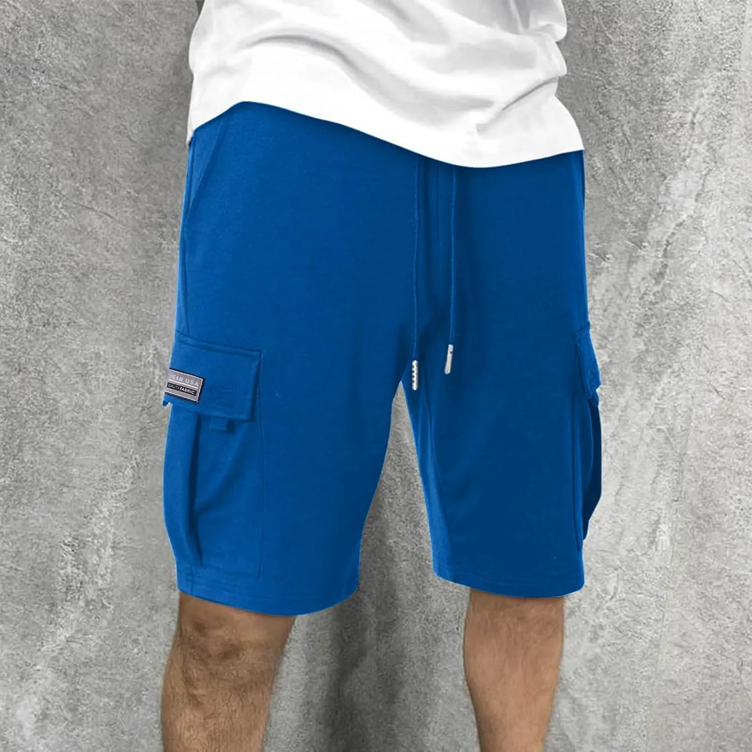 Cargo Shorts for Men Big and Tall Hiking Workout SweatShorts Summer Casual Elastic Waist Knee Length Bermuda Shorts