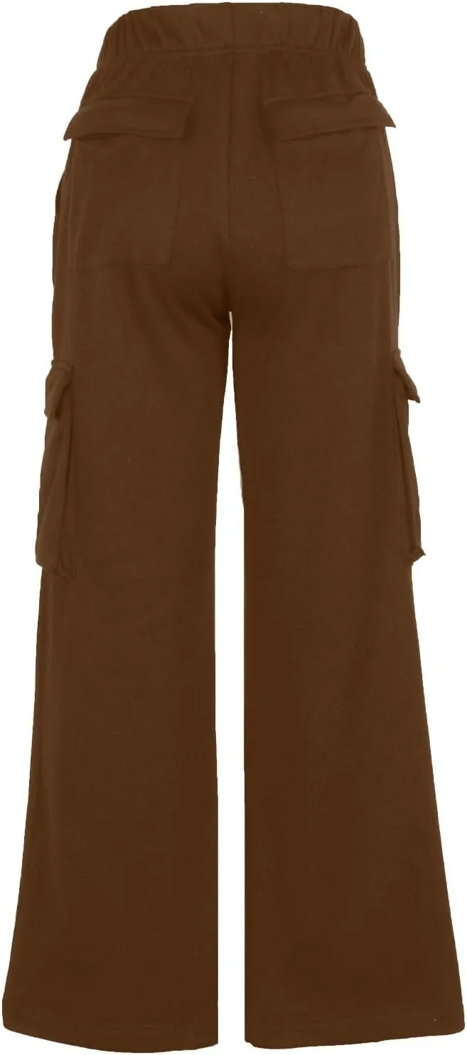 Cargo Straight Leg Pants for Women Multi Pockets Drawstring High Waisted Lounge Pants Outdoor Casual Wide Leg Pants