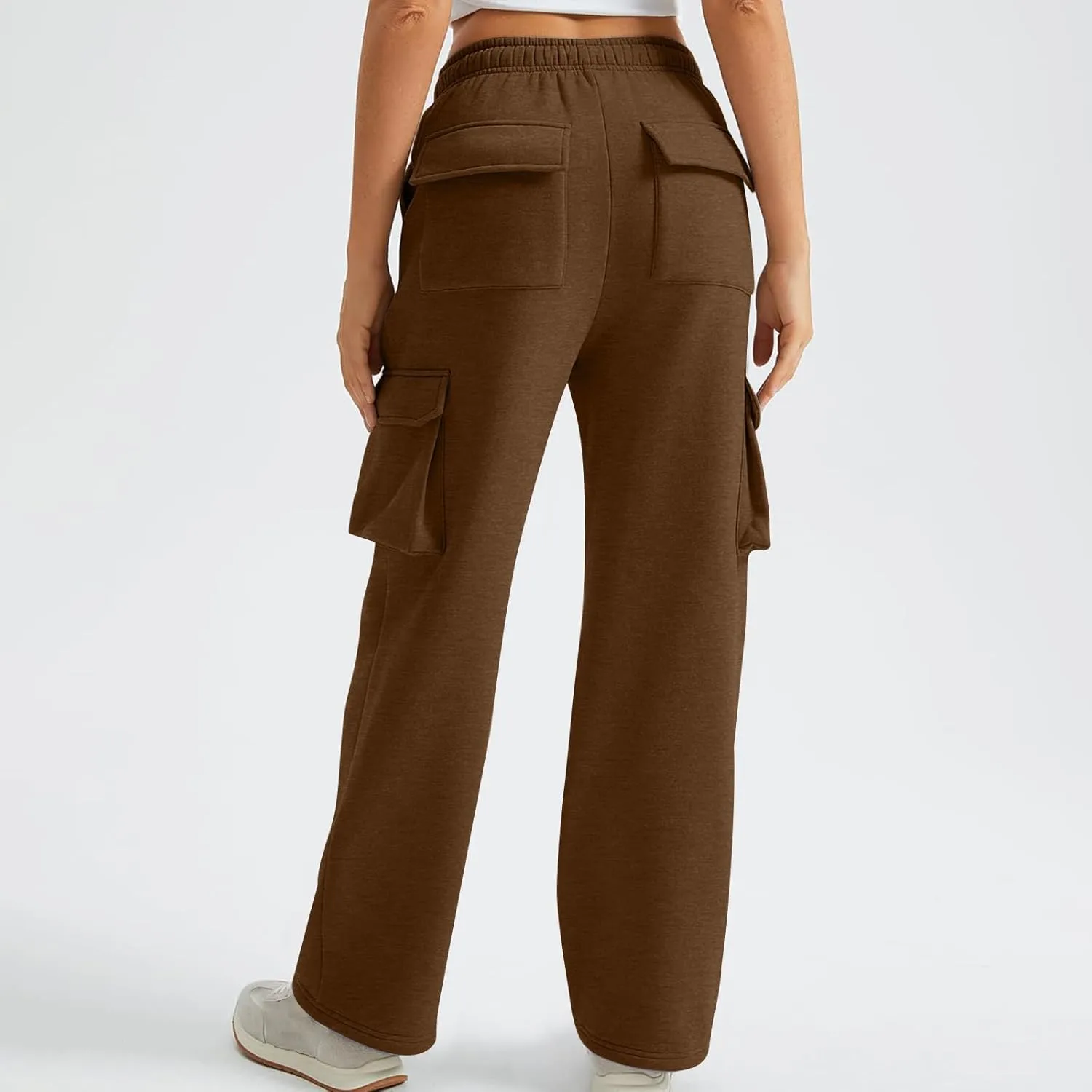 Cargo Straight Leg Pants for Women Multi Pockets Drawstring High Waisted Lounge Pants Outdoor Casual Wide Leg Pants