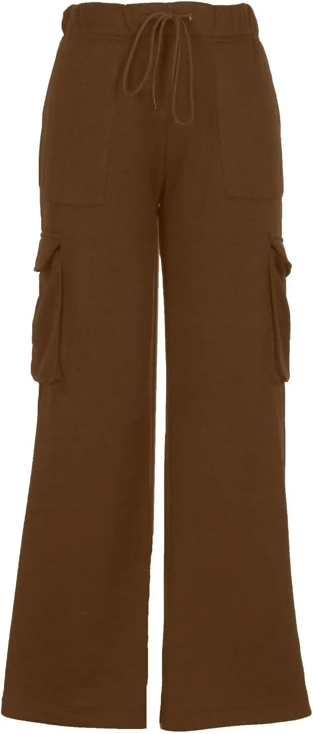 Cargo Straight Leg Pants for Women Multi Pockets Drawstring High Waisted Lounge Pants Outdoor Casual Wide Leg Pants