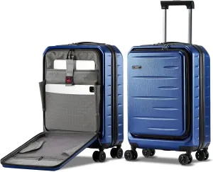 Carry On Luggage 22×14×9 Airline Approved, 20 Inch Lightweight ABS PC Hard Shell Suitcases with Front Pocket, Spinner Wheels, TSA Lock (Navy Blue, 1PC)