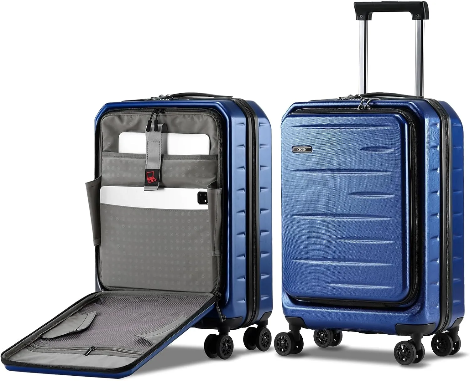 Carry On Luggage 22×14×9 Airline Approved, 20 Inch Lightweight ABS PC Hard Shell Suitcases with Front Pocket, Spinner Wheels, TSA Lock (Navy Blue, 1PC)