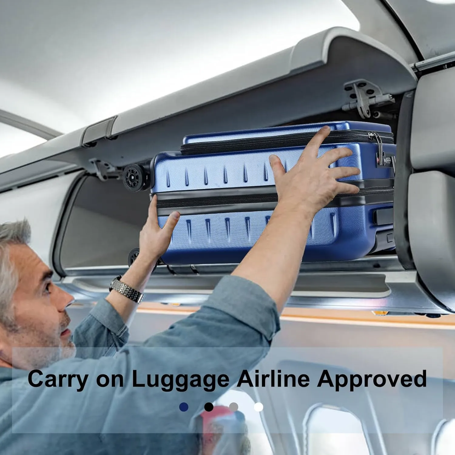 Carry On Luggage 22×14×9 Airline Approved, 20 Inch Lightweight ABS PC Hard Shell Suitcases with Front Pocket, Spinner Wheels, TSA Lock (Navy Blue, 1PC)