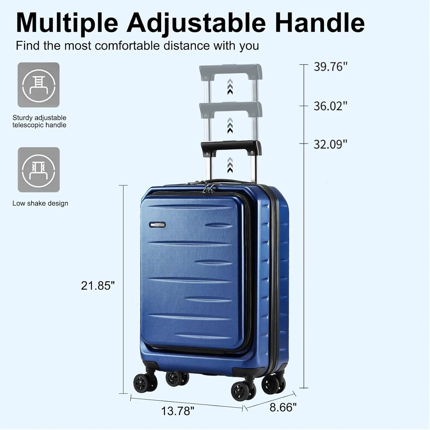 Carry On Luggage 22×14×9 Airline Approved, 20 Inch Lightweight ABS PC Hard Shell Suitcases with Front Pocket, Spinner Wheels, TSA Lock (Navy Blue, 1PC)