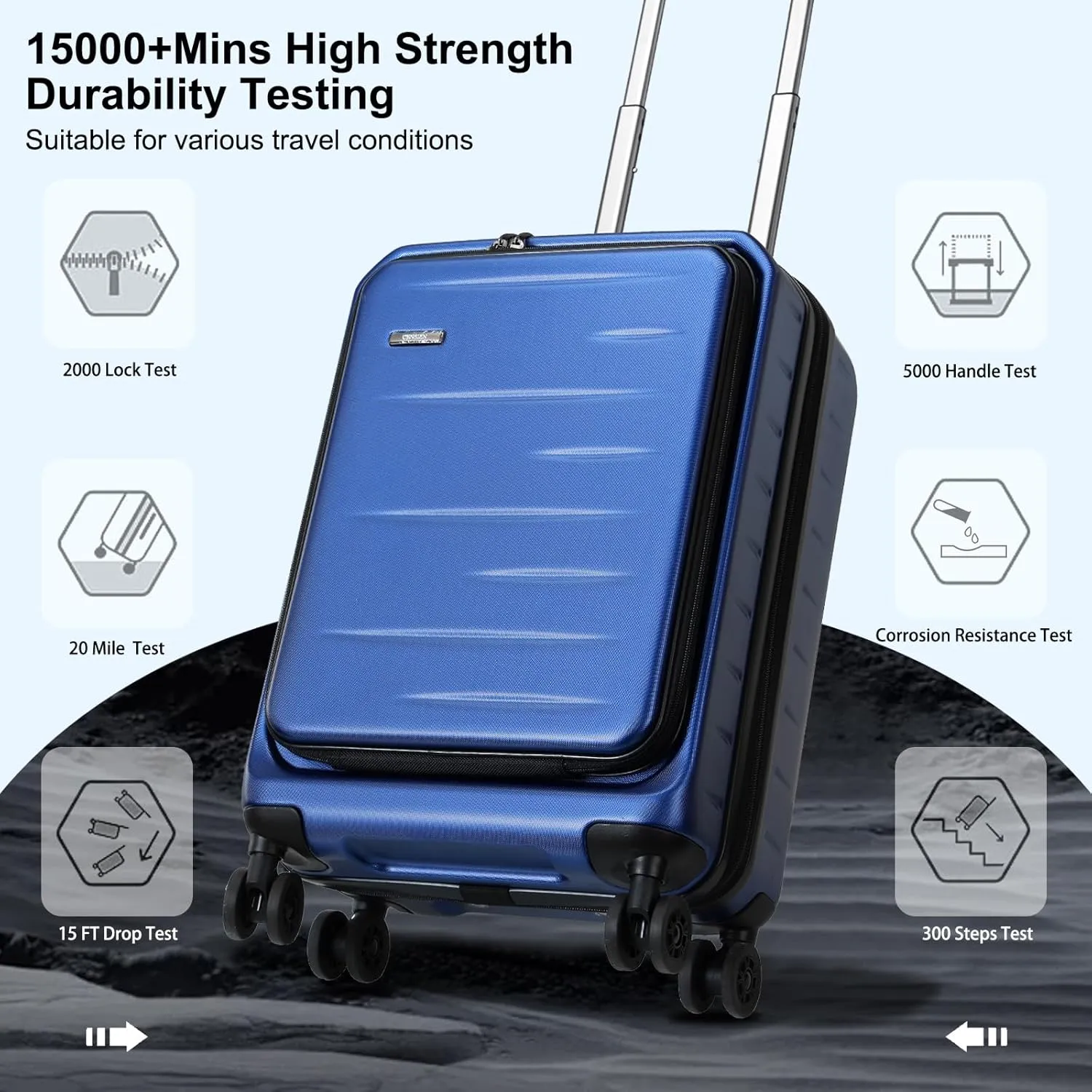 Carry On Luggage 22×14×9 Airline Approved, 20 Inch Lightweight ABS PC Hard Shell Suitcases with Front Pocket, Spinner Wheels, TSA Lock (Navy Blue, 1PC)