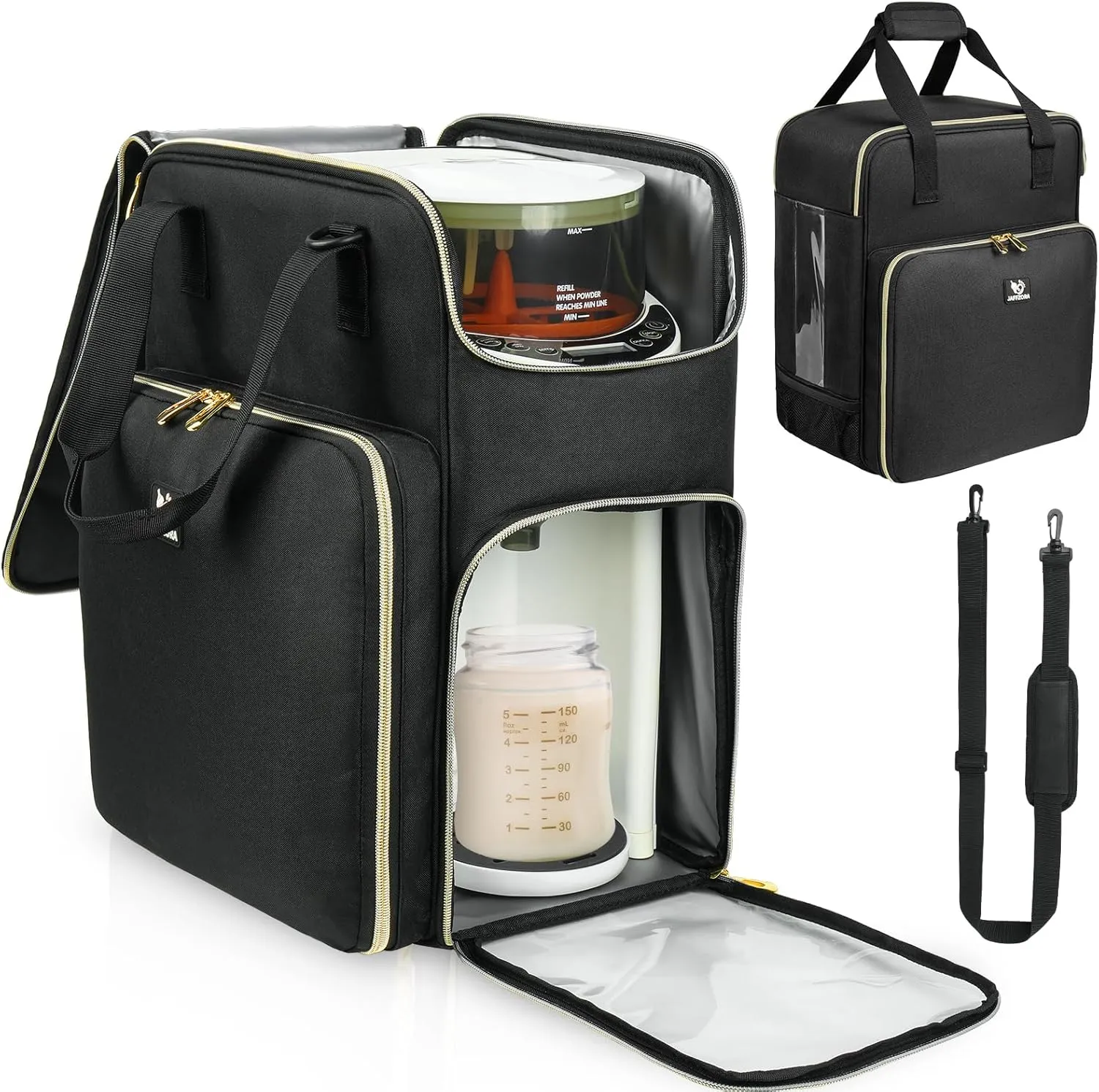 Carrying Case Compatible with Baby Brezza Formula Pro Advanced Formula Dispenser Machine, Insulated Baby Formula Mixer Travel Bag with Shoulder Strap for Baby Essentials, Black