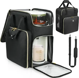 Carrying Case Compatible with Baby Brezza Formula Pro Advanced Formula Dispenser Machine, Insulated Baby Formula Mixer Travel Bag with Shoulder Strap for Baby Essentials, Black
