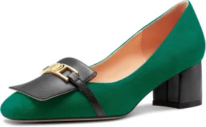 Castamere Womens Chunky Block Mid Heel Square Toe Slip-on Metal Chain Pumps Wedding Prom Dress 2.0 Inches Heels
