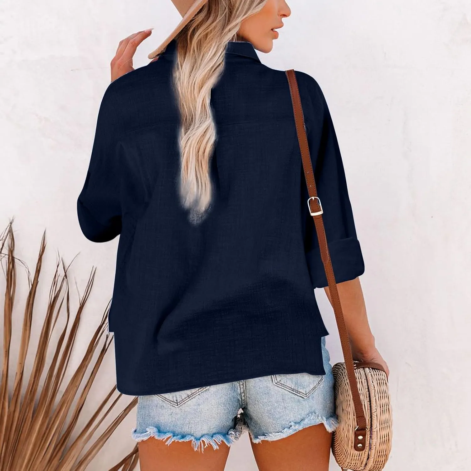 Casual Button Down Shirts for Women Long Sleeve Blouse Loose Fit Lightweight Summer Fall Trending Linen Tops