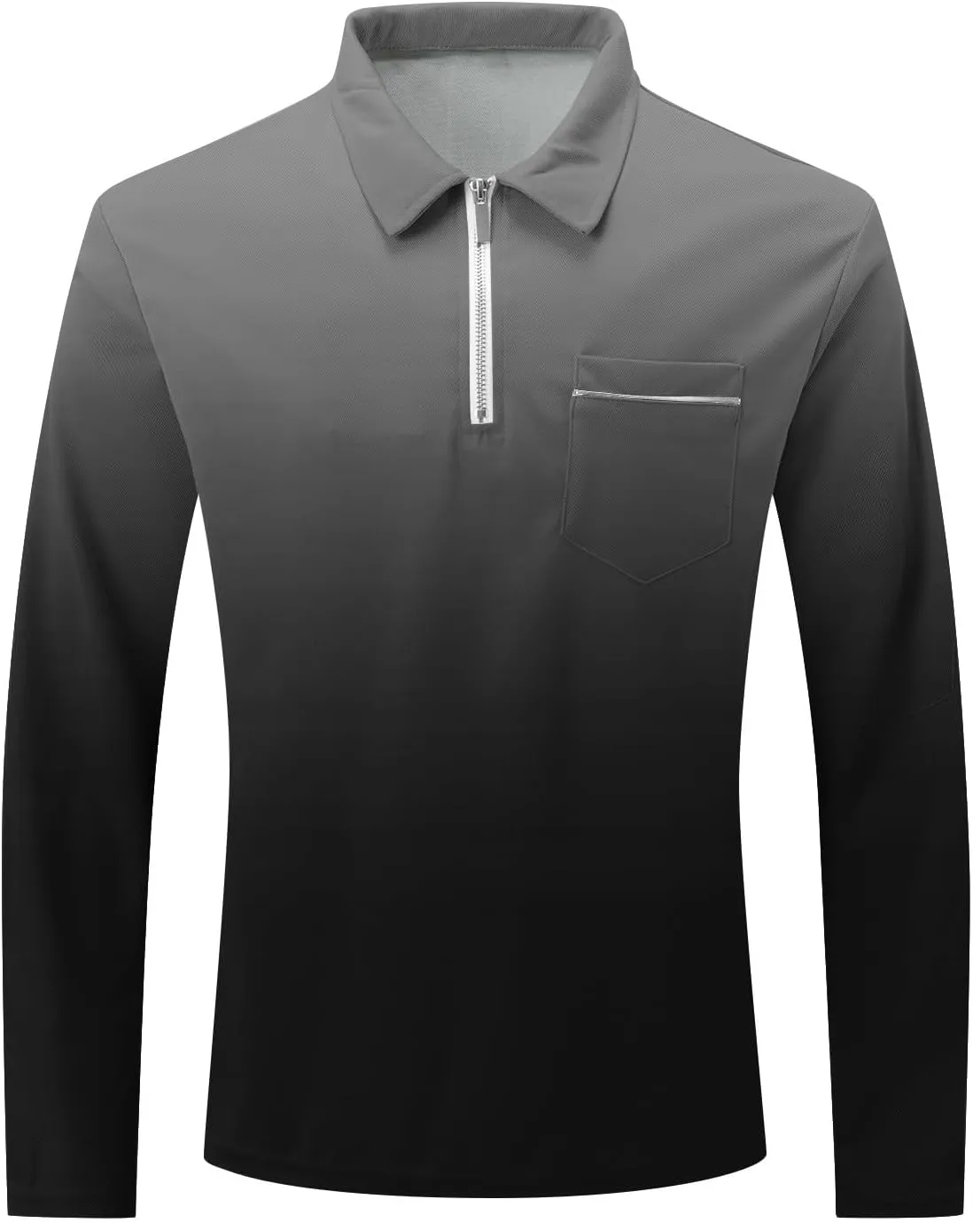 Casual Long Sleeve Polo Shirts for Men 2024 Long Sleeve Zipper Golf t-Shirt Gradient Color Basic Tees Pullover Tops