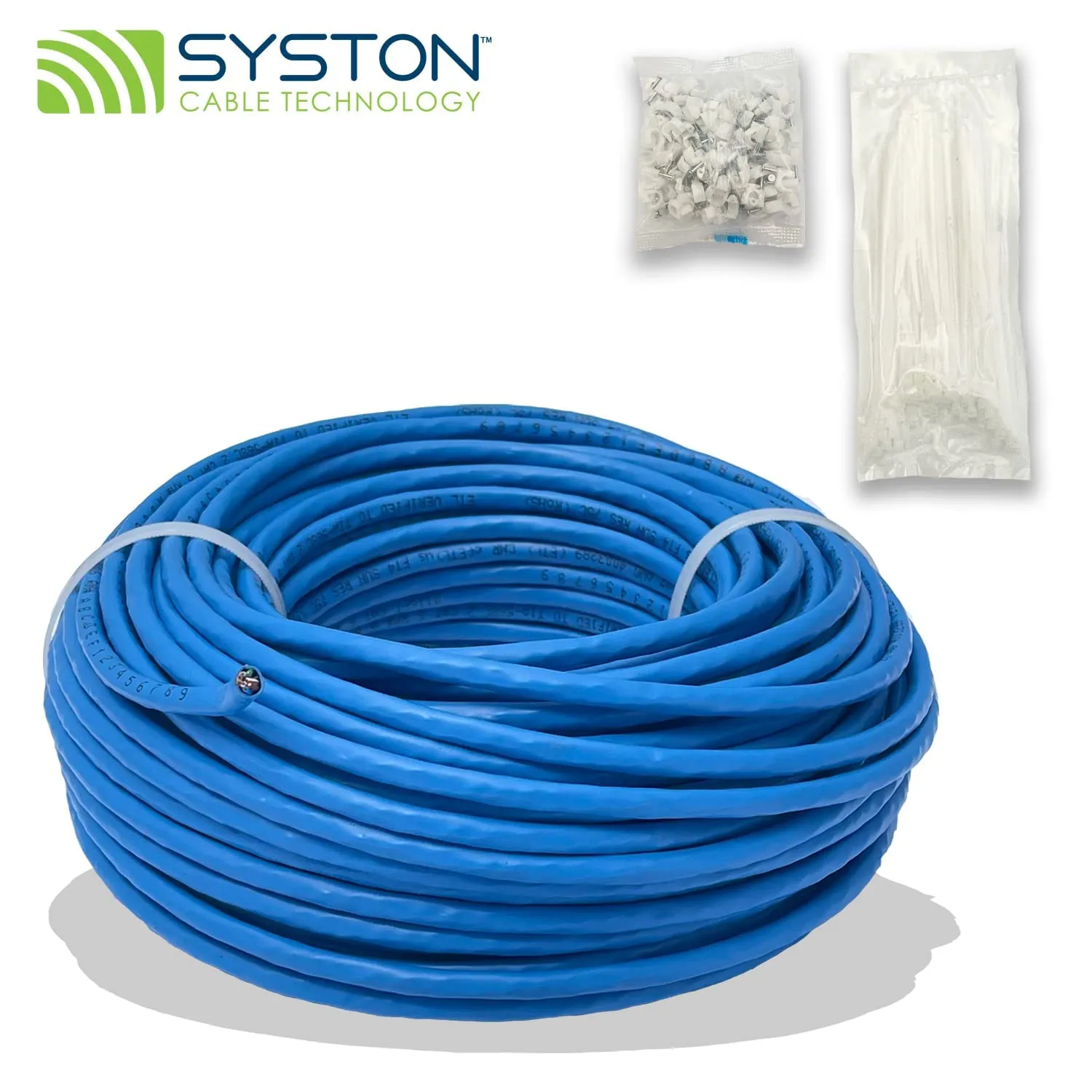 Cat 6A  Ethernet Network Cable，700MHz 23AWG Solid Bare Copper Wire Outdoor/Indoor, No Ends 100/250/500/1000 Ft Available, Heat Resistant Riser Rated (100 FT, CMR, Blue-CMR)