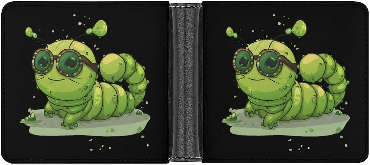 Caterpillar Glasses Insect Bug Bifold Wallet PU Leather Slim Purse Pocket Wallet with Card Holder for Men Women