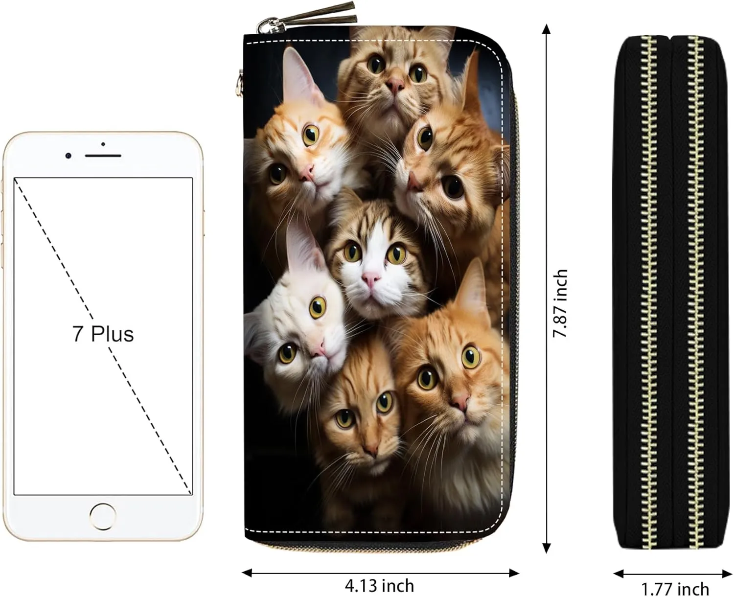 Cats Print Women Large Capacity Wallet PU Leather Double Zipper Clutch Purse for Smart Phone/Card/Coin/Cash