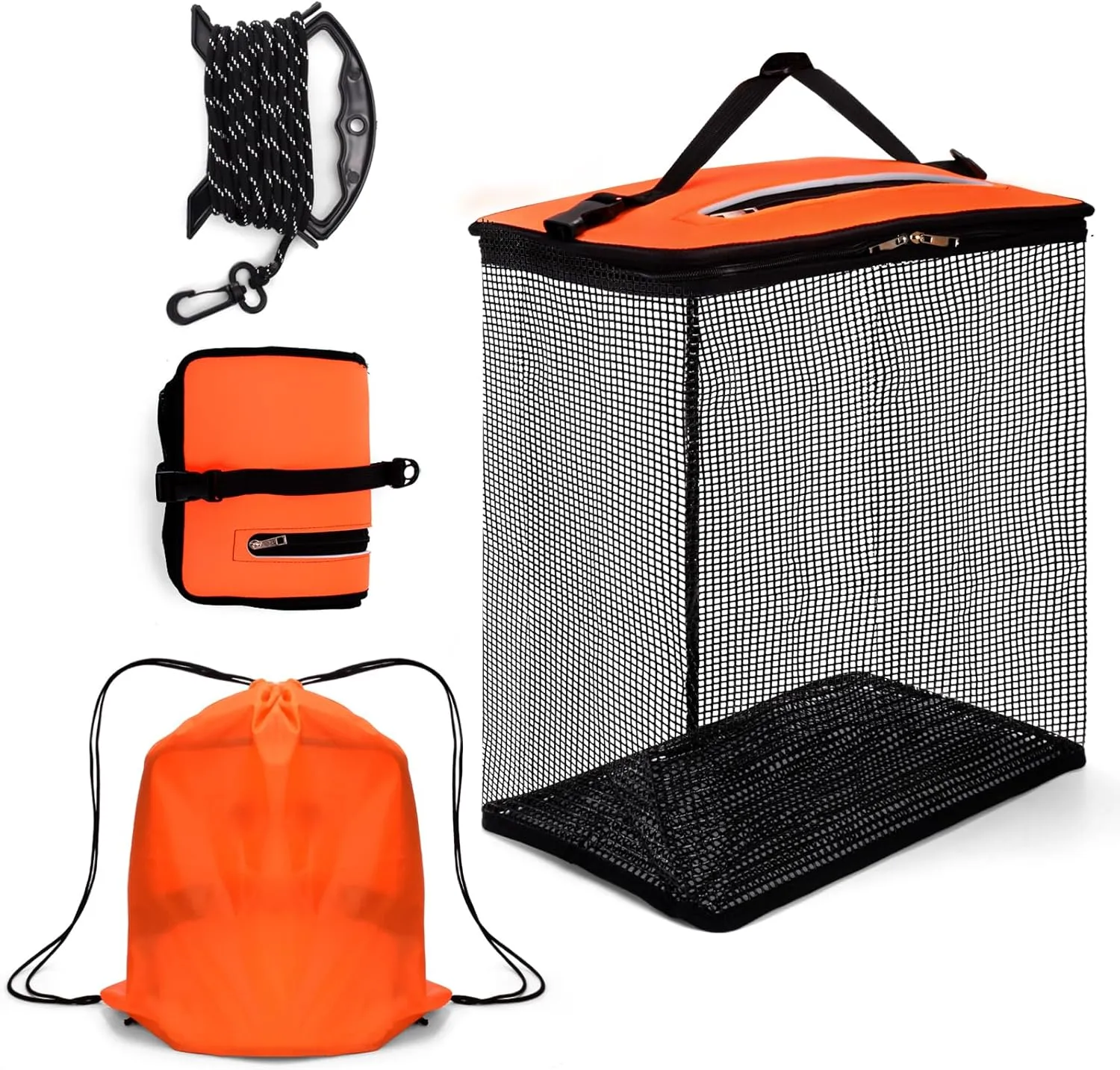 Cedilis Large Floating Fishing Basket for Live Caught Fish, Foldable Floating Fish Net Cage, Collapsible Nylon Mesh Fishing Bag Bait Pen, Portable,10 Gallons, Easy to Clean