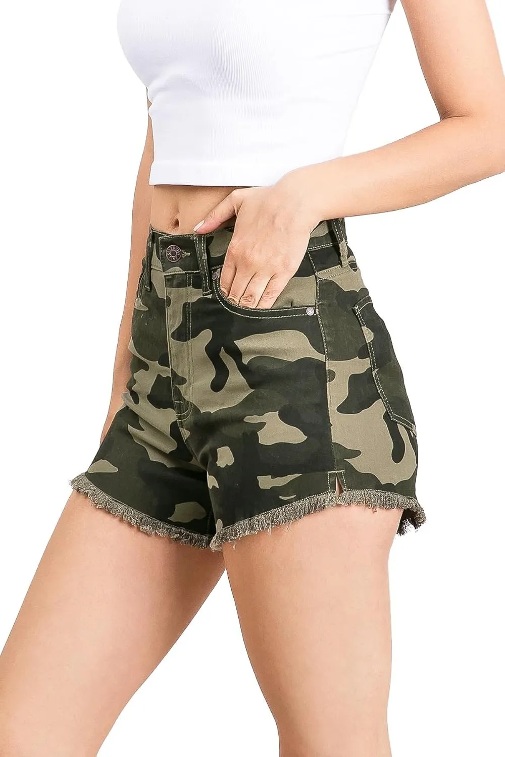 Celebrity Pink Jean Women's Juniors High Waist Frayed Denim Shorts